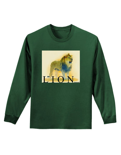 Lion Watercolor 1 Text Adult Long Sleeve Dark T-Shirt-TooLoud-Dark-Green-Small-Davson Sales