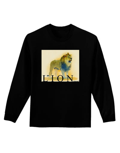 Lion Watercolor 1 Text Adult Long Sleeve Dark T-Shirt-TooLoud-Black-Small-Davson Sales