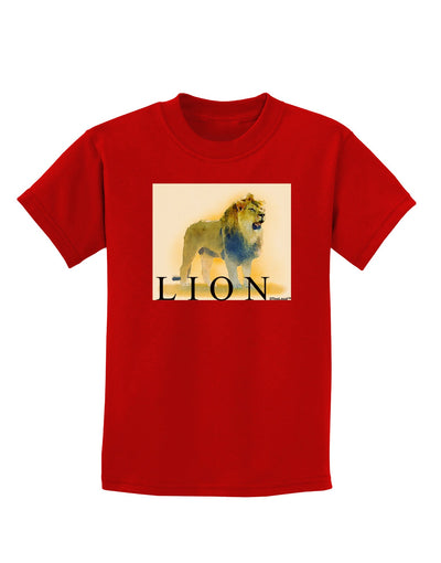 Lion Watercolor 1 Text Childrens Dark T-Shirt-Childrens T-Shirt-TooLoud-Red-X-Small-Davson Sales