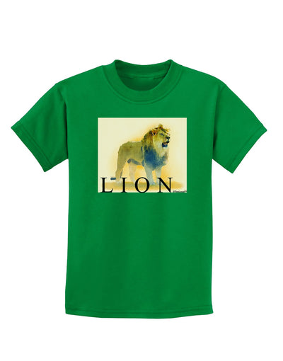 Lion Watercolor 1 Text Childrens Dark T-Shirt-Childrens T-Shirt-TooLoud-Kelly-Green-X-Small-Davson Sales