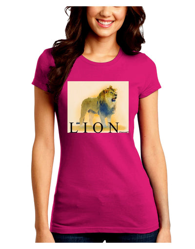 Lion Watercolor 1 Text Juniors Crew Dark T-Shirt-T-Shirts Juniors Tops-TooLoud-Hot-Pink-Juniors Fitted Small-Davson Sales