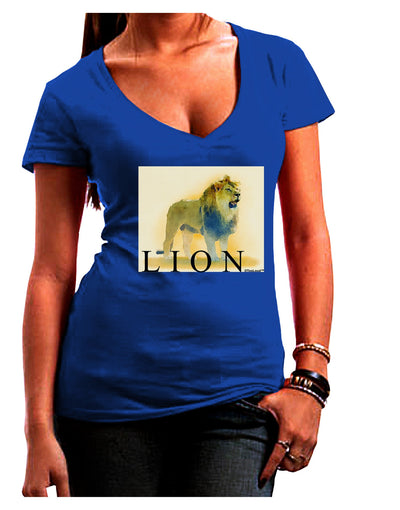 Lion Watercolor 1 Text Juniors V-Neck Dark T-Shirt-Womens V-Neck T-Shirts-TooLoud-Royal-Blue-Juniors Fitted Small-Davson Sales