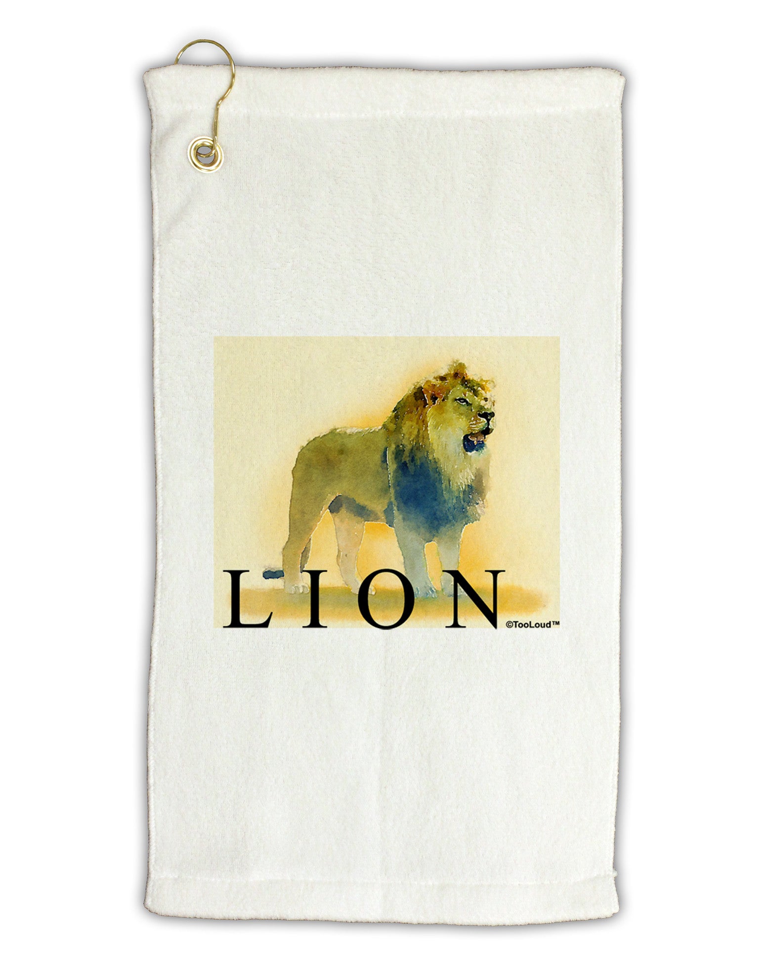 Lion Watercolor 1 Text Micro Terry Gromet Golf Towel 11"x19-Golf Towel-TooLoud-White-Davson Sales