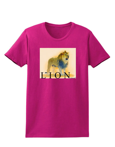 Lion Watercolor 1 Text Womens Dark T-Shirt-TooLoud-Hot-Pink-Small-Davson Sales