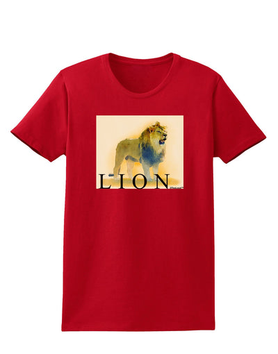 Lion Watercolor 1 Text Womens Dark T-Shirt-TooLoud-Red-X-Small-Davson Sales