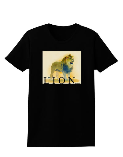 Lion Watercolor 1 Text Womens Dark T-Shirt-TooLoud-Black-X-Small-Davson Sales