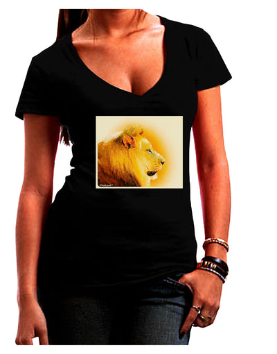 Lion Watercolor 3 Juniors V-Neck Dark T-Shirt-Womens V-Neck T-Shirts-TooLoud-Black-Juniors Fitted Small-Davson Sales