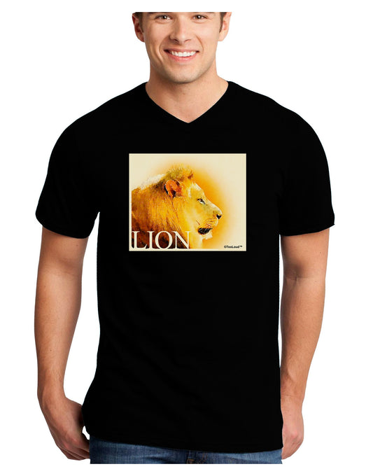 Lion Watercolor 3 Text Adult Dark V-Neck T-Shirt-TooLoud-Black-Small-Davson Sales