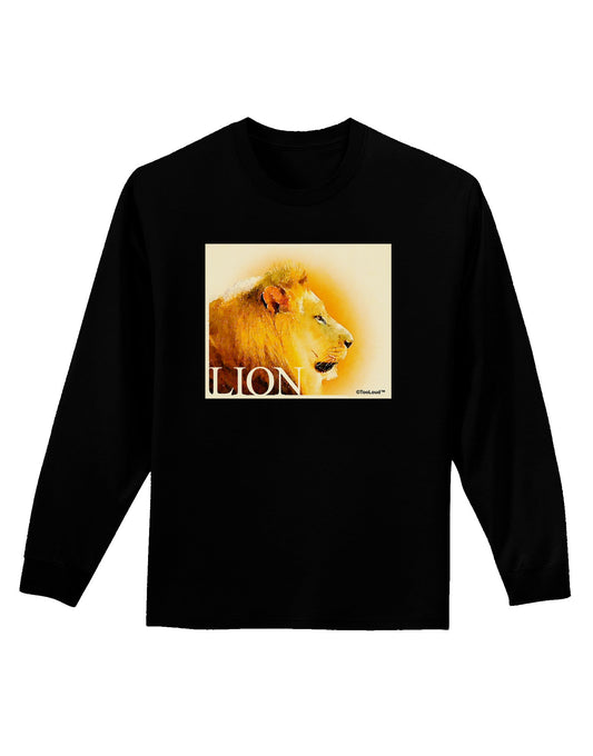 Lion Watercolor 3 Text Adult Long Sleeve Dark T-Shirt-TooLoud-Black-Small-Davson Sales