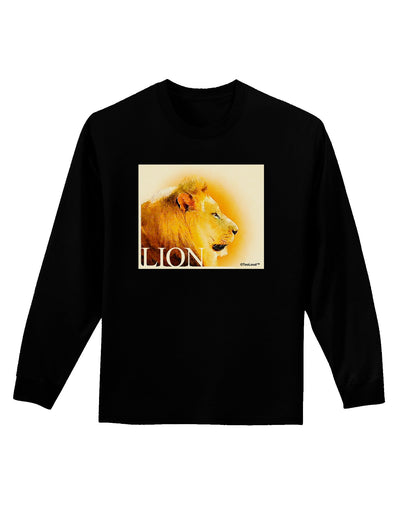 Lion Watercolor 3 Text Adult Long Sleeve Dark T-Shirt-TooLoud-Black-Small-Davson Sales