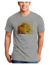 Lion Watercolor 3 Text Adult V-Neck T-shirt-Mens V-Neck T-Shirt-TooLoud-HeatherGray-Small-Davson Sales