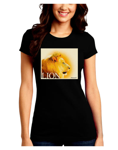 Lion Watercolor 3 Text Juniors Crew Dark T-Shirt-T-Shirts Juniors Tops-TooLoud-Black-Juniors Fitted Small-Davson Sales