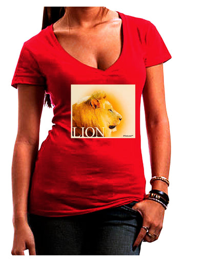 Lion Watercolor 3 Text Juniors V-Neck Dark T-Shirt-Womens V-Neck T-Shirts-TooLoud-Red-Juniors Fitted Small-Davson Sales