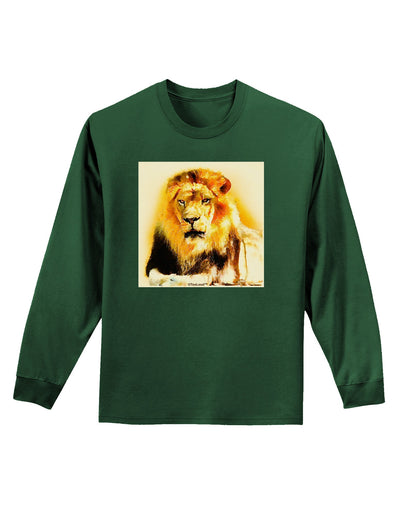 Lion Watercolor 4 Adult Long Sleeve Dark T-Shirt-TooLoud-Dark-Green-Small-Davson Sales