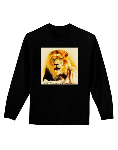 Lion Watercolor 4 Adult Long Sleeve Dark T-Shirt-TooLoud-Black-Small-Davson Sales