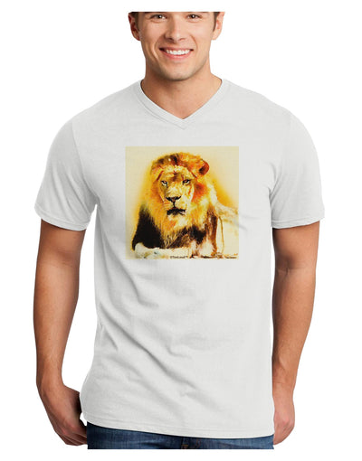 Lion Watercolor 4 Adult V-Neck T-shirt-Mens V-Neck T-Shirt-TooLoud-White-Small-Davson Sales