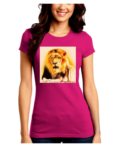 Lion Watercolor 4 Juniors Crew Dark T-Shirt-T-Shirts Juniors Tops-TooLoud-Hot-Pink-Juniors Fitted Small-Davson Sales