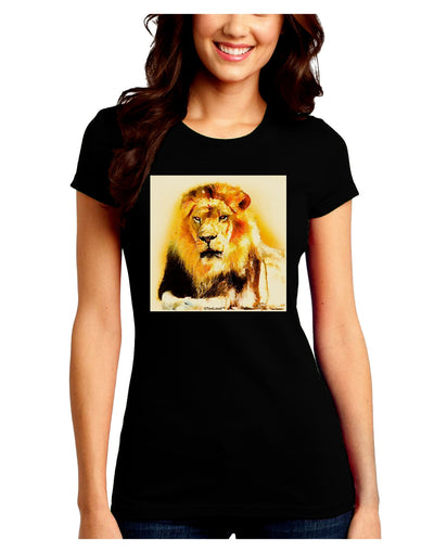 Lion Watercolor 4 Juniors Crew Dark T-Shirt-T-Shirts Juniors Tops-TooLoud-Black-Juniors Fitted Small-Davson Sales