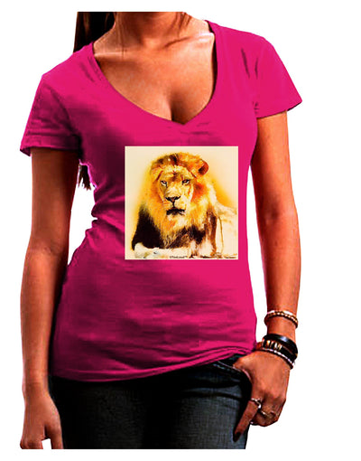 Lion Watercolor 4 Juniors V-Neck Dark T-Shirt-Womens V-Neck T-Shirts-TooLoud-Hot-Pink-Juniors Fitted Small-Davson Sales