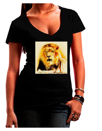 Lion Watercolor 4 Juniors V-Neck Dark T-Shirt-Womens V-Neck T-Shirts-TooLoud-Black-Juniors Fitted Small-Davson Sales