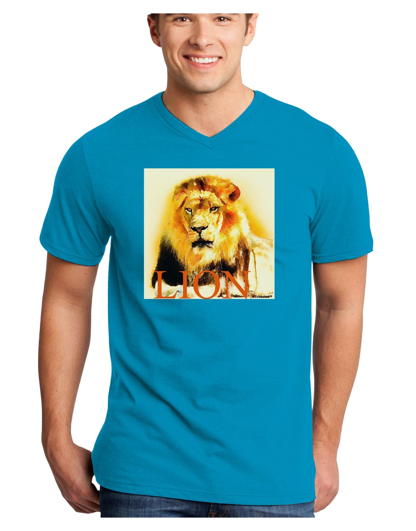 Lion Watercolor 4 Text Adult Dark V-Neck T-Shirt-TooLoud-Turquoise-Small-Davson Sales