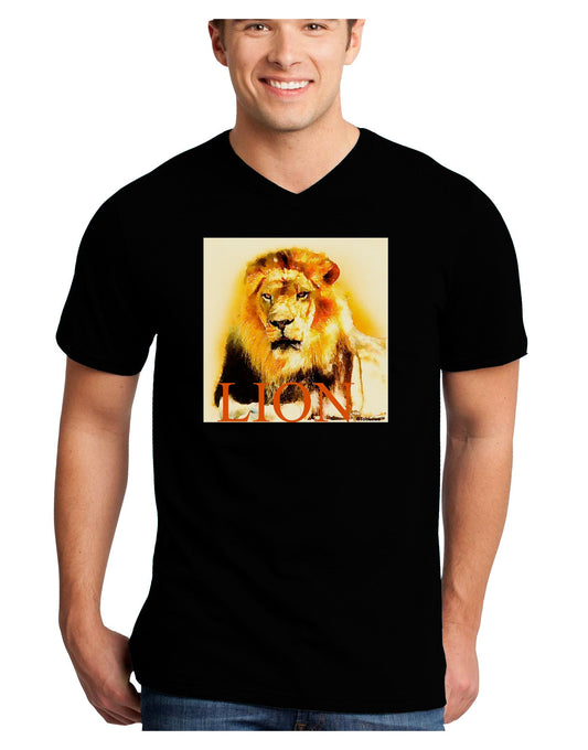 Lion Watercolor 4 Text Adult Dark V-Neck T-Shirt-TooLoud-Black-Small-Davson Sales