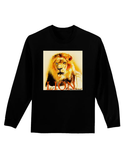 Lion Watercolor 4 Text Adult Long Sleeve Dark T-Shirt-TooLoud-Black-Small-Davson Sales