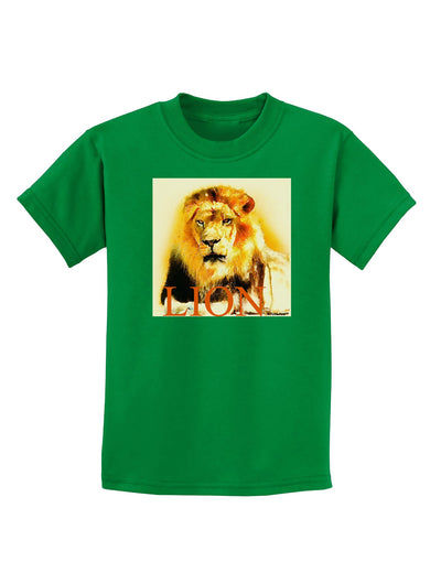 Lion Watercolor 4 Text Childrens Dark T-Shirt-Childrens T-Shirt-TooLoud-Kelly-Green-X-Small-Davson Sales