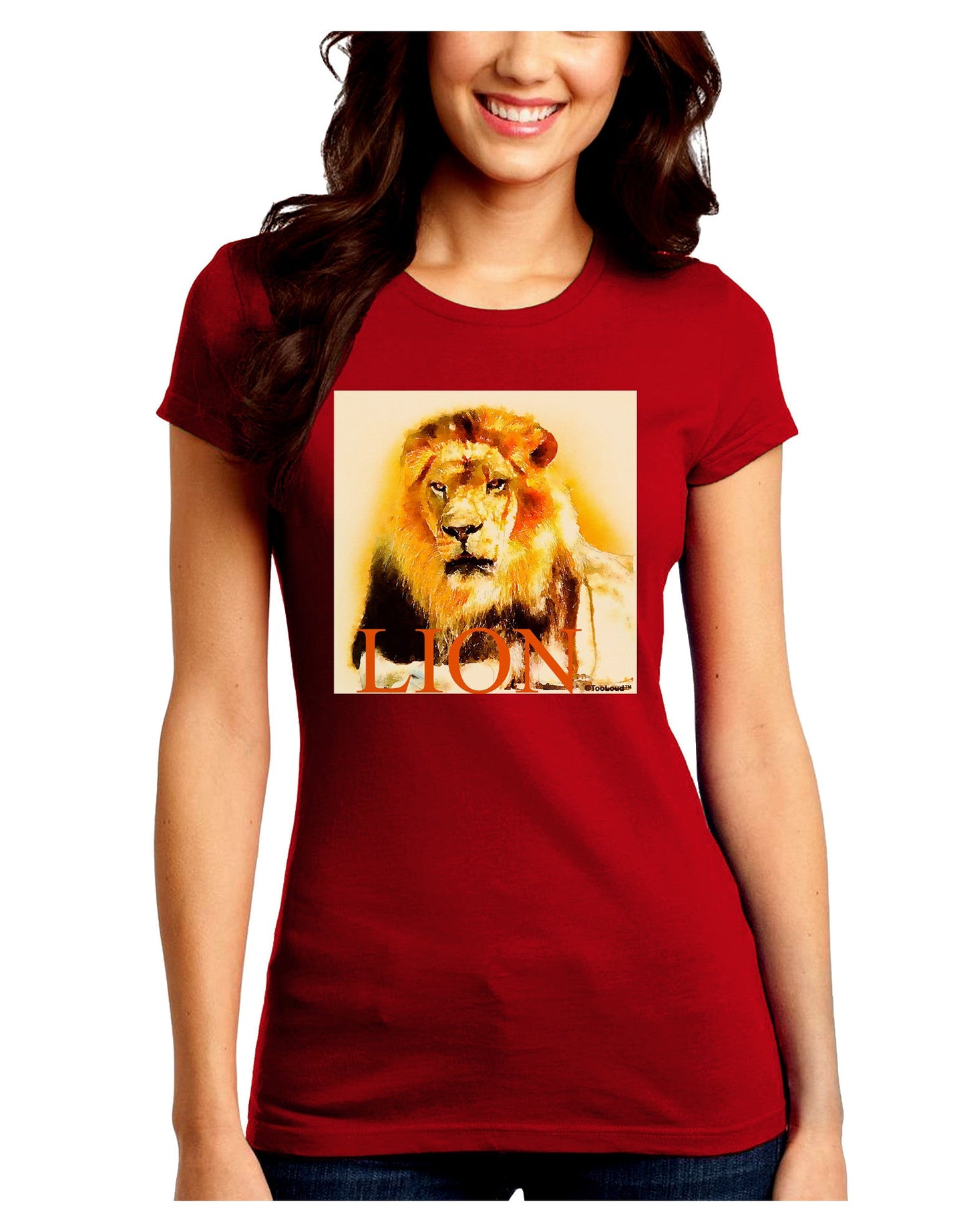 Lion Watercolor 4 Text Juniors Crew Dark T-Shirt-T-Shirts Juniors Tops-TooLoud-Red-Juniors Fitted Small-Davson Sales