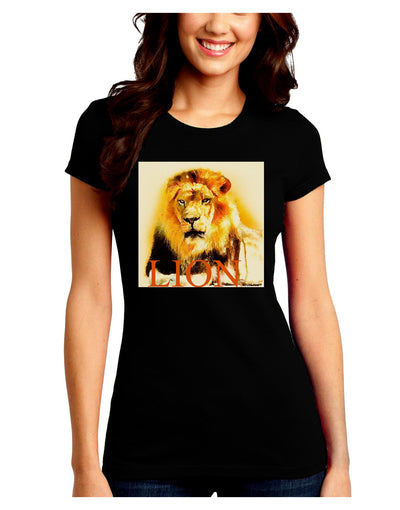 Lion Watercolor 4 Text Juniors Crew Dark T-Shirt-T-Shirts Juniors Tops-TooLoud-Black-Juniors Fitted Small-Davson Sales