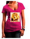 Lion Watercolor 4 Text Juniors V-Neck Dark T-Shirt-Womens V-Neck T-Shirts-TooLoud-Hot-Pink-Juniors Fitted Small-Davson Sales