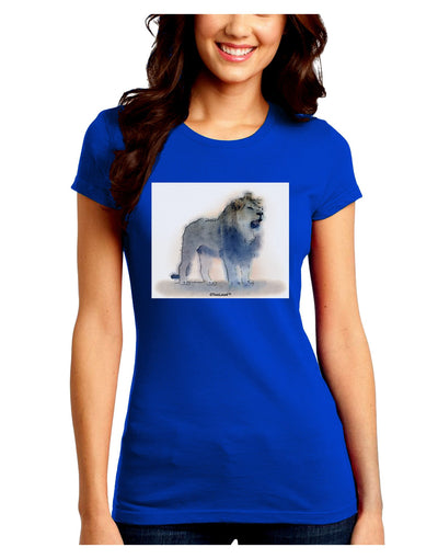 Lion Watercolor B Juniors Crew Dark T-Shirt-T-Shirts Juniors Tops-TooLoud-Royal-Blue-Juniors Fitted Small-Davson Sales