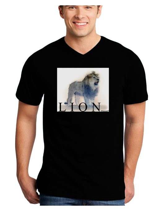 Lion Watercolor B Text Adult Dark V-Neck T-Shirt-TooLoud-Black-Small-Davson Sales