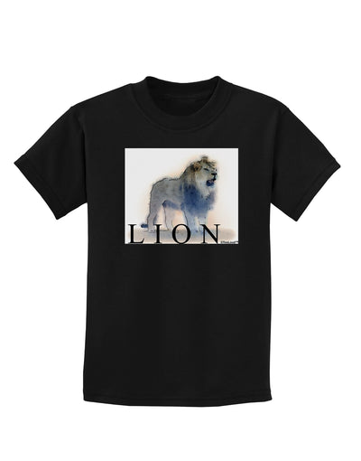 Lion Watercolor B Text Childrens Dark T-Shirt-Childrens T-Shirt-TooLoud-Black-X-Small-Davson Sales