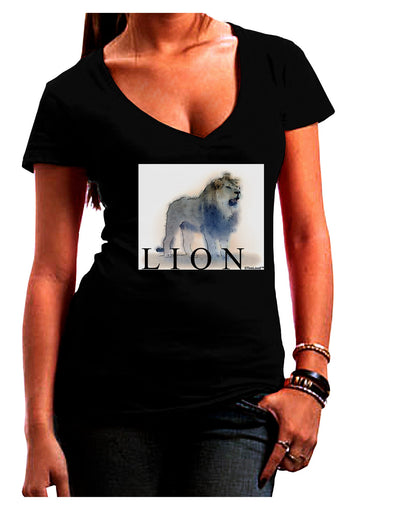 Lion Watercolor B Text Juniors V-Neck Dark T-Shirt-Womens V-Neck T-Shirts-TooLoud-Black-Juniors Fitted Small-Davson Sales