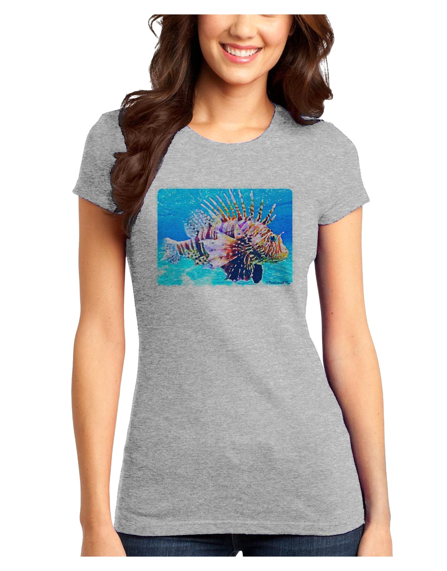 Lionfish in Watercolor Juniors T-Shirt-Womens Juniors T-Shirt-TooLoud-Ash-Gray-Juniors Fitted X-Small-Davson Sales