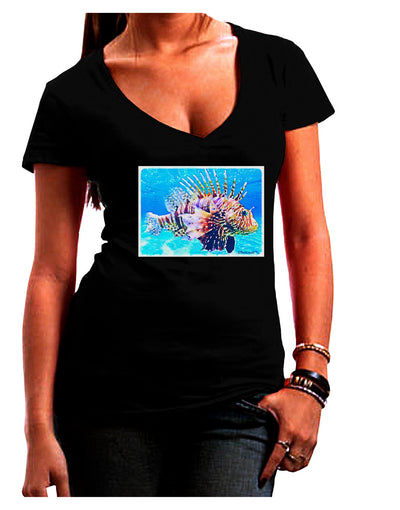 Lionfish in Watercolor Juniors V-Neck Dark T-Shirt-Womens V-Neck T-Shirts-TooLoud-Black-Juniors Fitted Small-Davson Sales