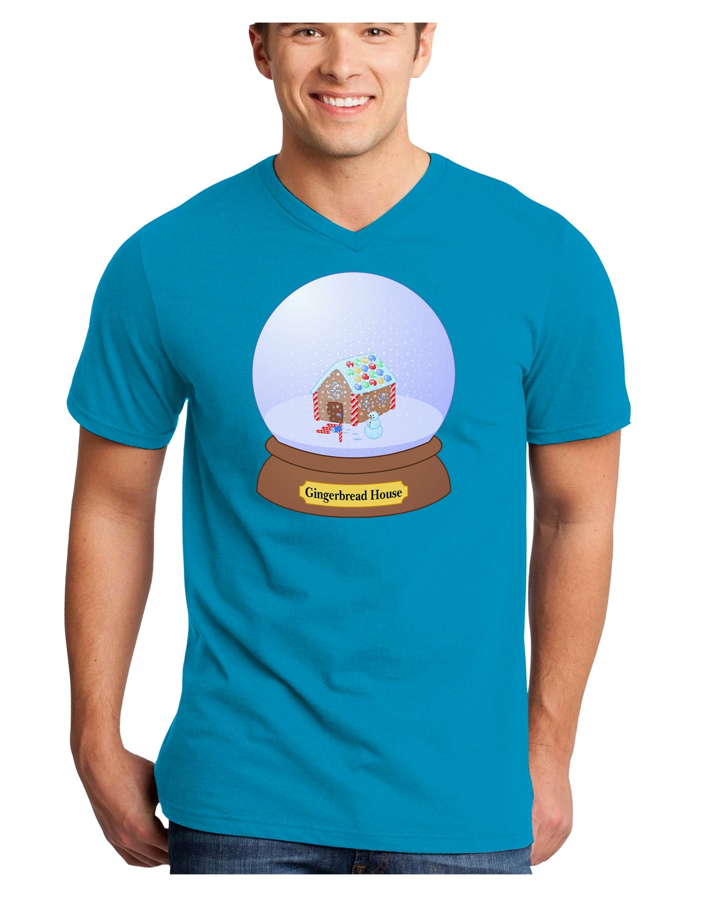 Little Gingerbread House Snow Globe Adult Dark V-Neck T-Shirt by TooLoud-Mens V-Neck T-Shirt-TooLoud-Turquoise-Small-Davson Sales