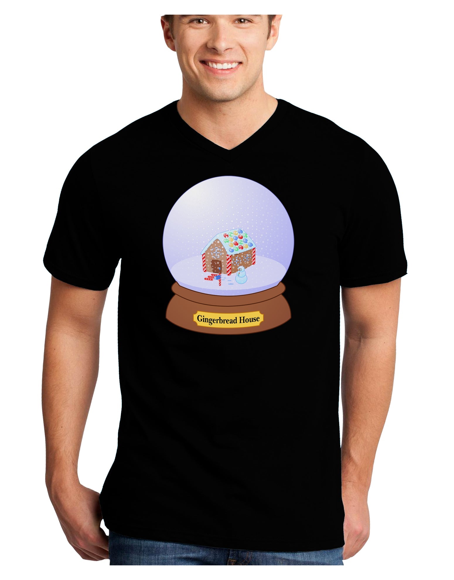 Little Gingerbread House Snow Globe Adult Dark V-Neck T-Shirt by TooLoud-Mens V-Neck T-Shirt-TooLoud-Black-Small-Davson Sales