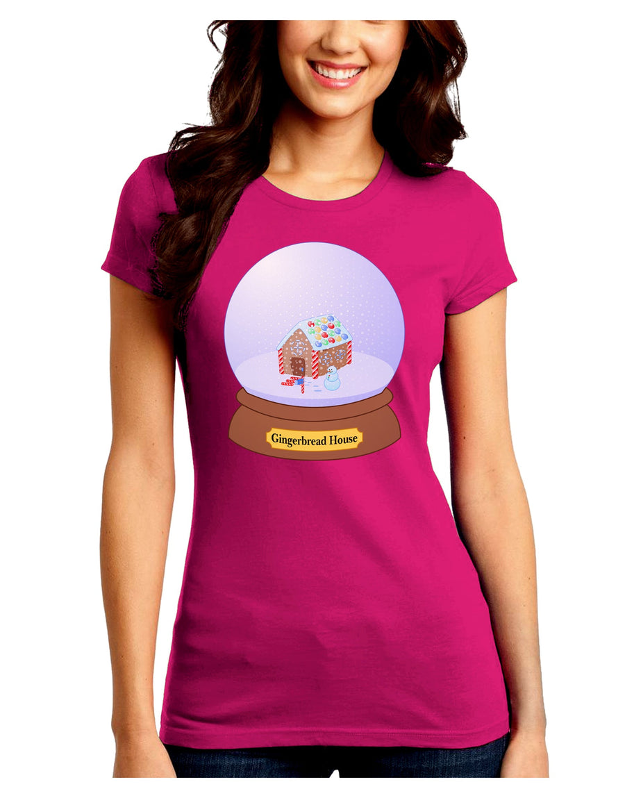 Little Gingerbread House Snow Globe Juniors Crew Dark T-Shirt by TooLoud-T-Shirts Juniors Tops-TooLoud-Black-Juniors Fitted Small-Davson Sales