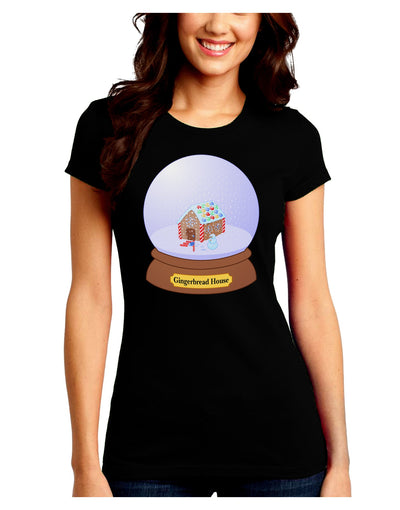 Little Gingerbread House Snow Globe Juniors Crew Dark T-Shirt by TooLoud-T-Shirts Juniors Tops-TooLoud-Black-Juniors Fitted Small-Davson Sales