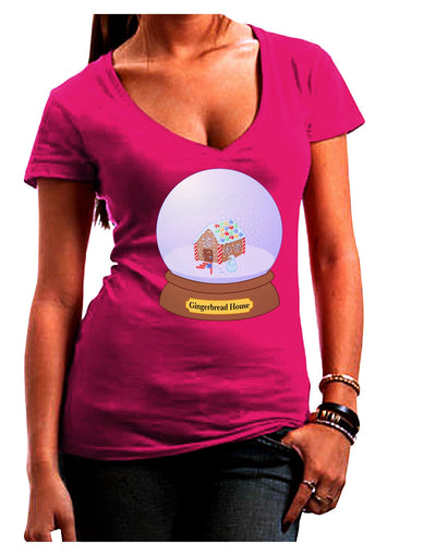 Little Gingerbread House Snow Globe Juniors V-Neck Dark T-Shirt by TooLoud-Womens V-Neck T-Shirts-TooLoud-Hot-Pink-Juniors Fitted Small-Davson Sales