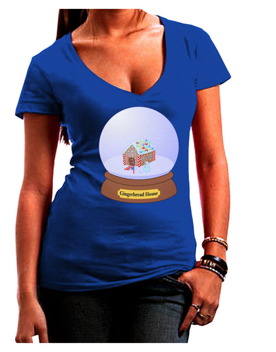 Little Gingerbread House Snow Globe Juniors V-Neck Dark T-Shirt by TooLoud-Womens V-Neck T-Shirts-TooLoud-Royal-Blue-Juniors Fitted Small-Davson Sales