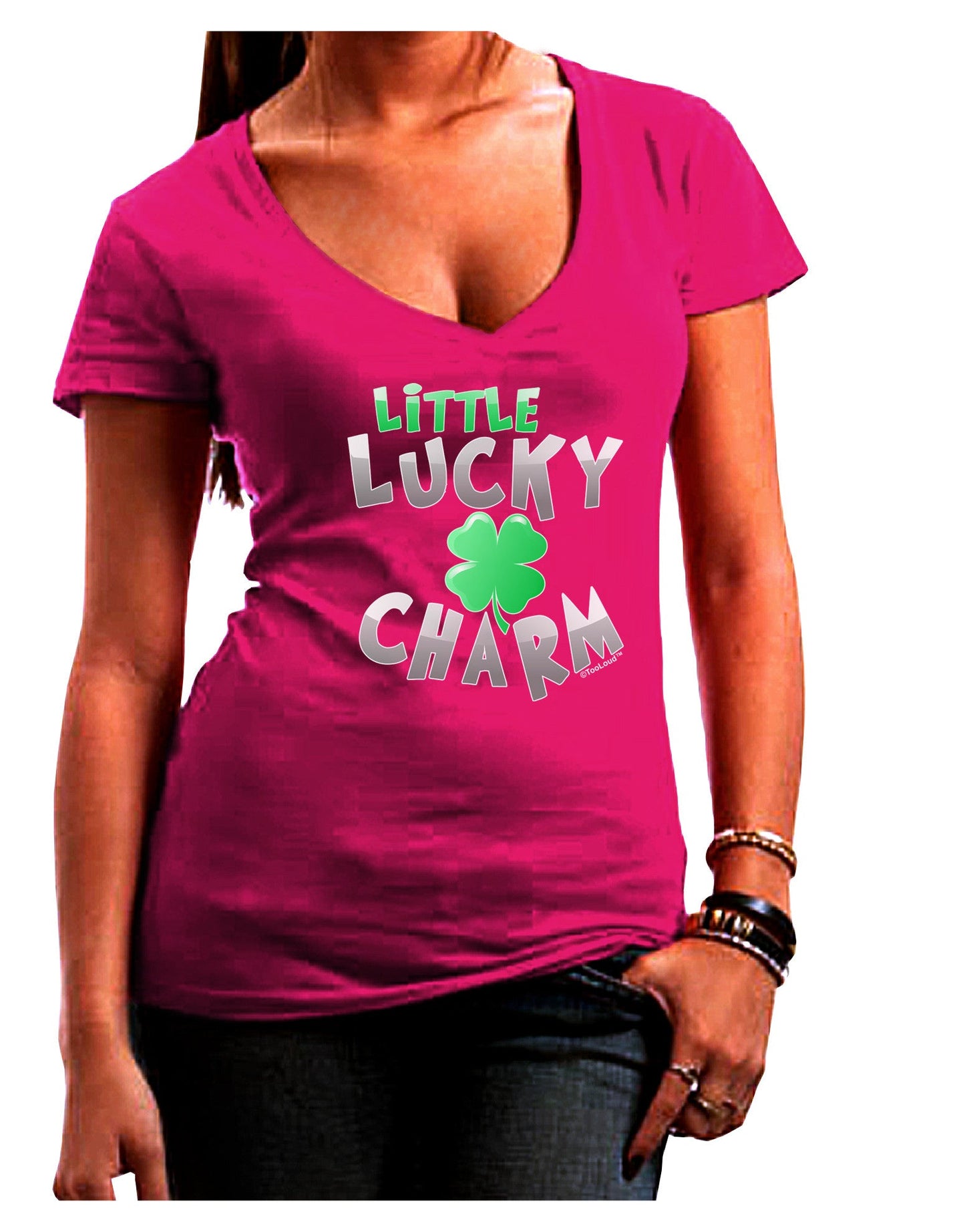 Little Lucky Charm Womens V-Neck Dark T-Shirt-Womens V-Neck T-Shirts-TooLoud-Hot-Pink-Juniors Fitted Small-Davson Sales