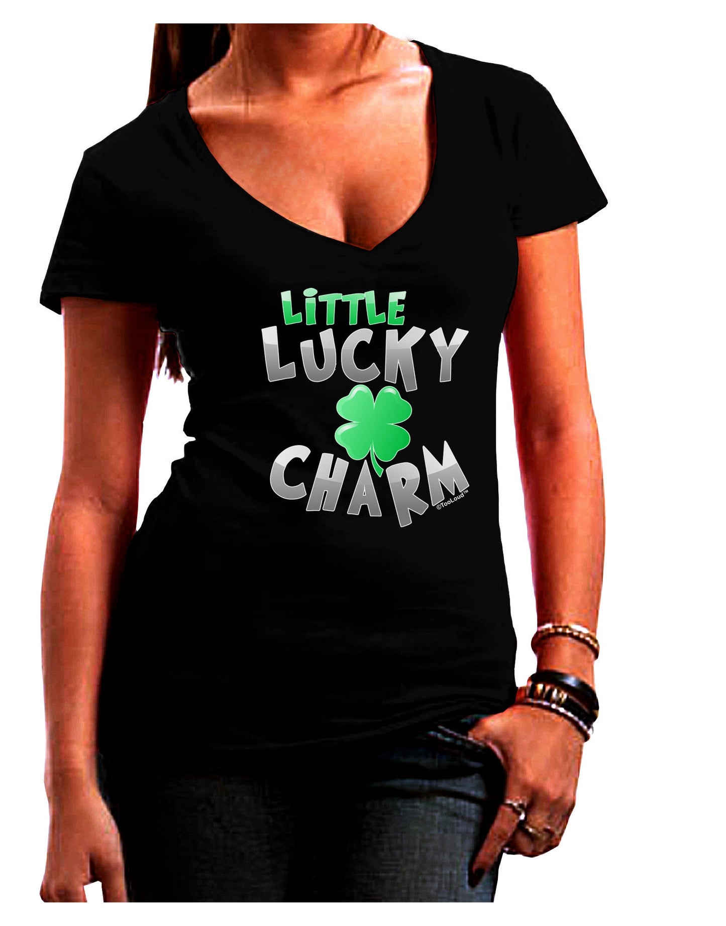 Little Lucky Charm Womens V-Neck Dark T-Shirt-Womens V-Neck T-Shirts-TooLoud-Black-Juniors Fitted Small-Davson Sales