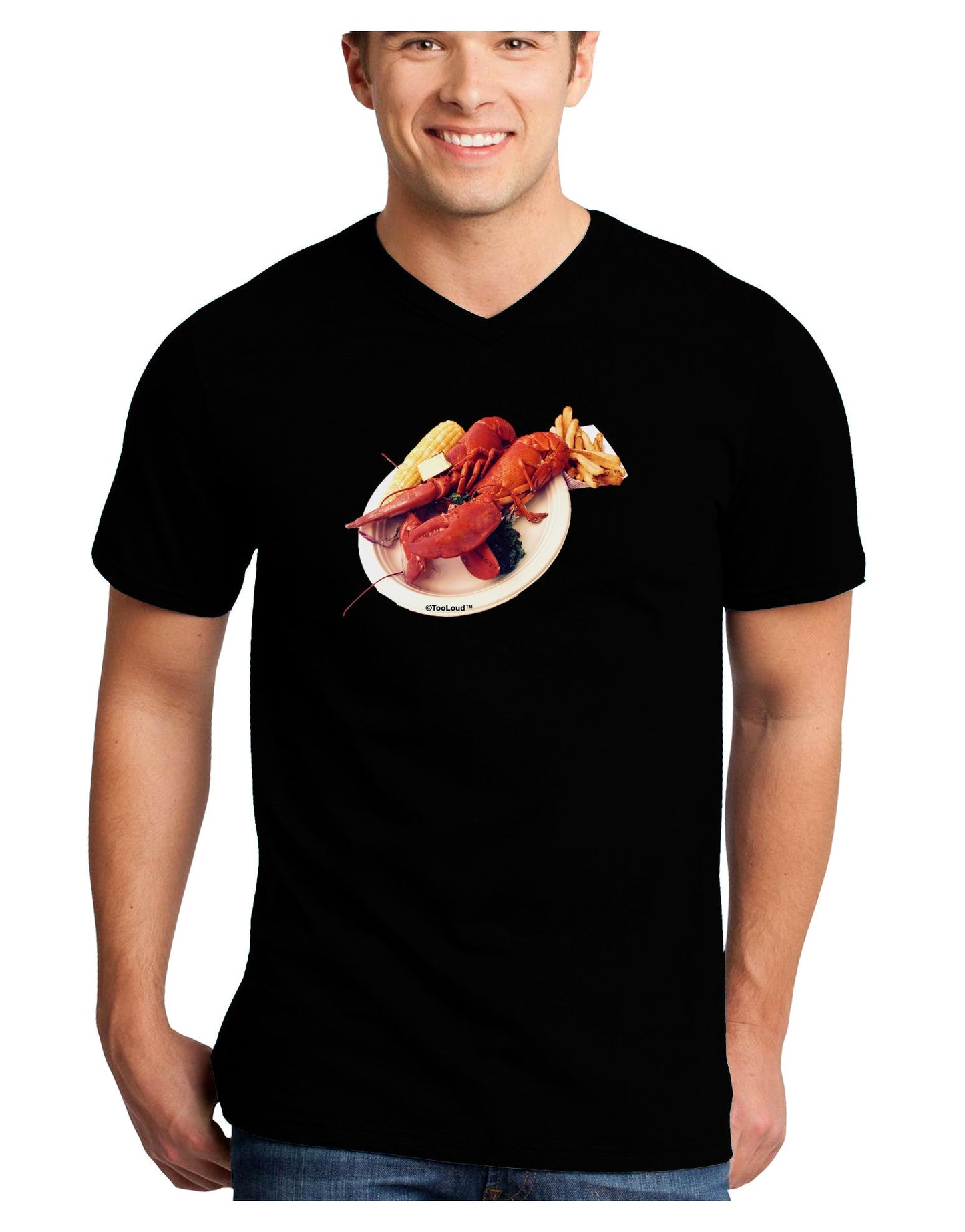 Lobster Plate Adult Dark V-Neck T-Shirt-TooLoud-Black-Small-Davson Sales