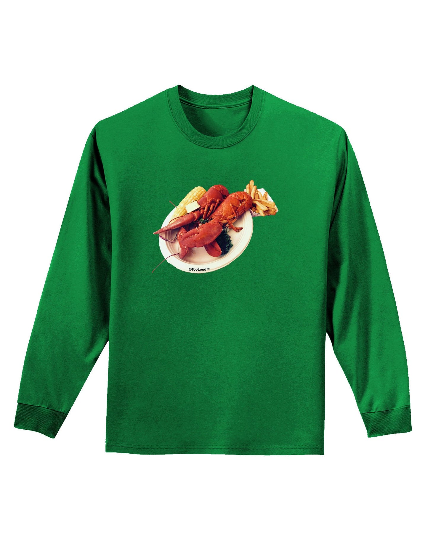 Lobster Plate Adult Long Sleeve Dark T-Shirt-TooLoud-Kelly-Green-Small-Davson Sales