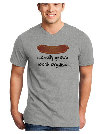 Locally Grown Organic Sausage Adult V-Neck T-shirt-Mens V-Neck T-Shirt-TooLoud-HeatherGray-Small-Davson Sales