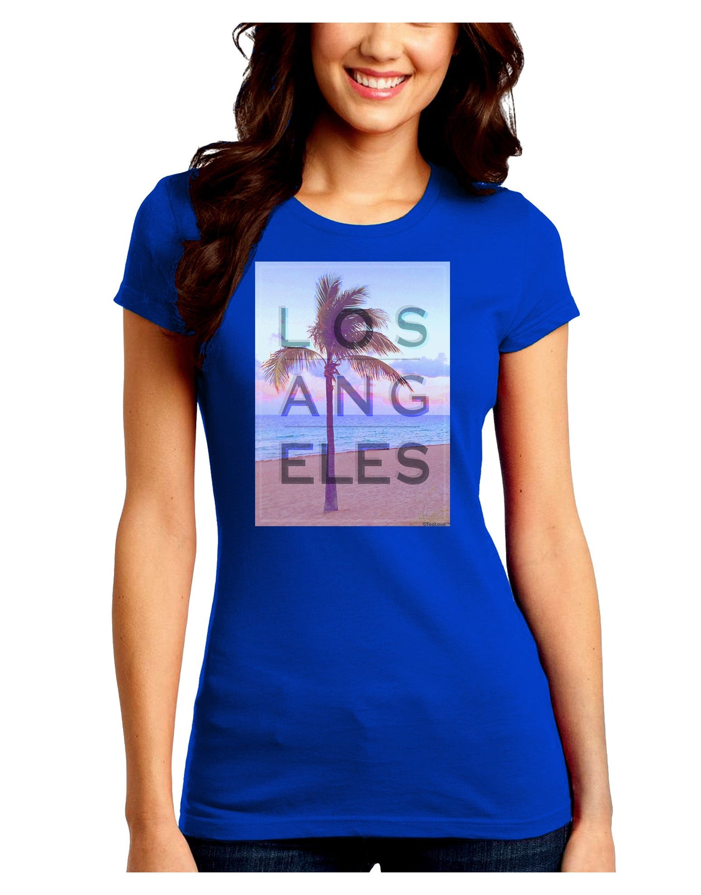 Los Angeles Beach Filter Juniors Petite Crew Dark T-Shirt-T-Shirts Juniors Tops-TooLoud-Royal-Blue-Juniors Fitted Small-Davson Sales