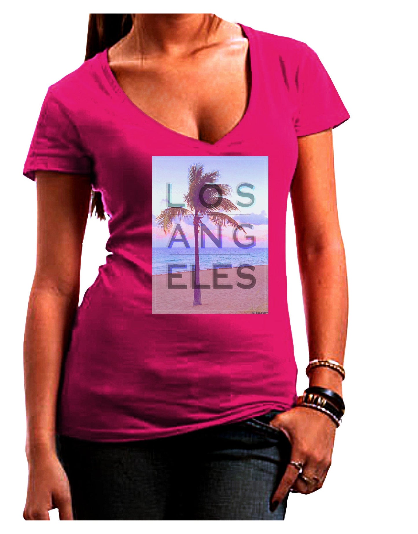 Los Angeles Beach Filter Womens V-Neck Dark T-Shirt-Womens V-Neck T-Shirts-TooLoud-Hot-Pink-Juniors Fitted Small-Davson Sales